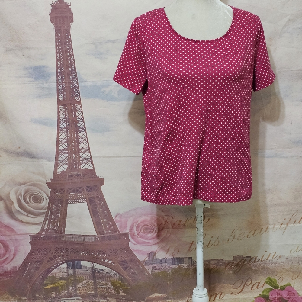White Stag Pink Polka Dot Short Sleeve Top